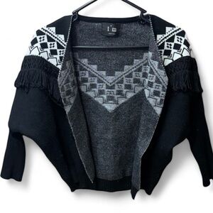 I’m Dodogirl Black Fringe Knit Cardigan | Boho Geometric Sweater Jacket